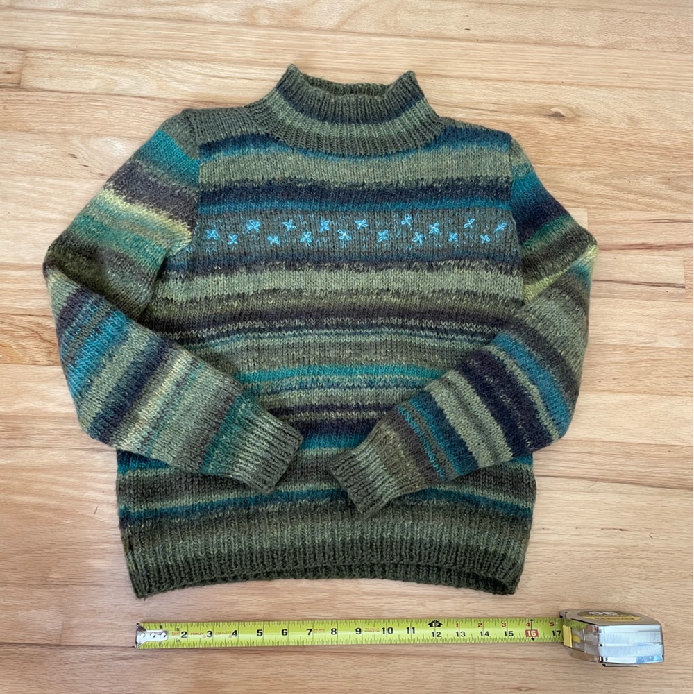 Hand knit Green Wool Sweater